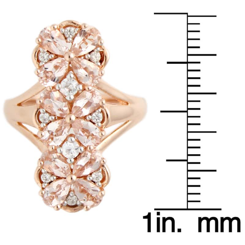 18K Rose Vermeil over Sterling Silver Morganite White Zircon Elongated Flower Ring