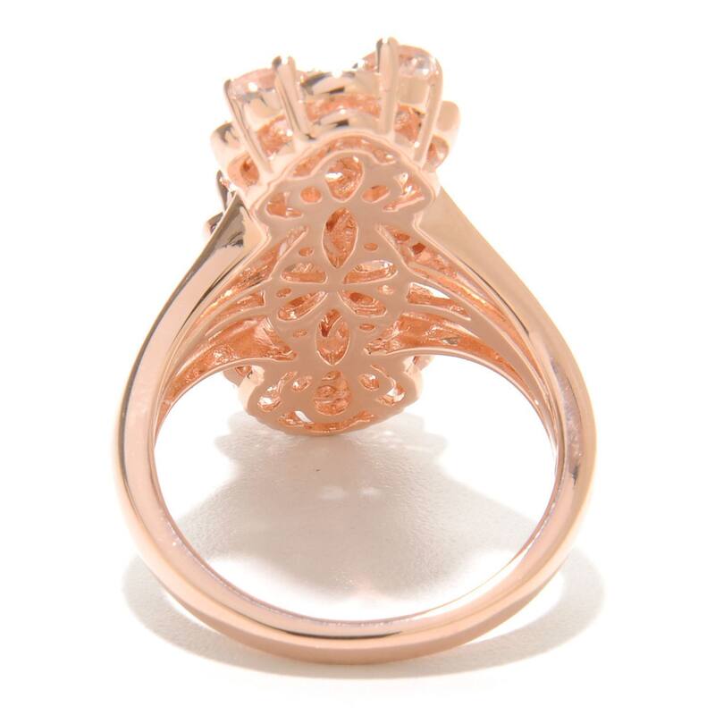 18K Rose Vermeil over Sterling Silver Morganite White Zircon Elongated Flower Ring