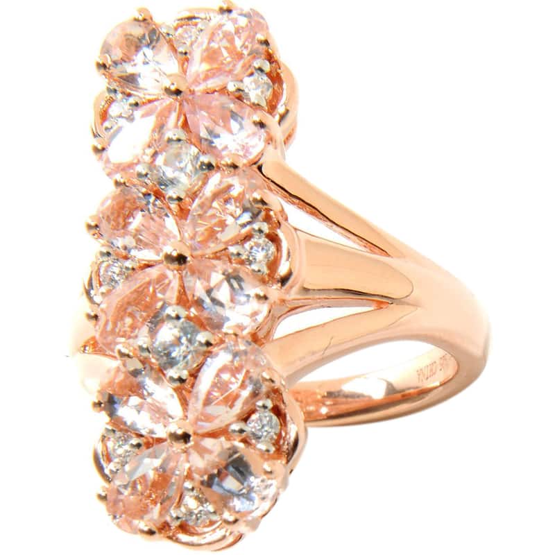 18K Rose Vermeil over Sterling Silver Morganite White Zircon Elongated Flower Ring