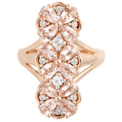 18K Rose Vermeil over Sterling Silver Morganite White Zircon Elongated Flower Ring