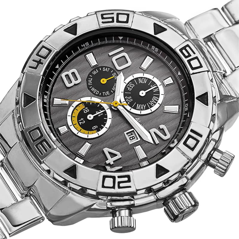 August Steiner Men's Swiss Quartz Multifunction Month Black Bracelet Watch