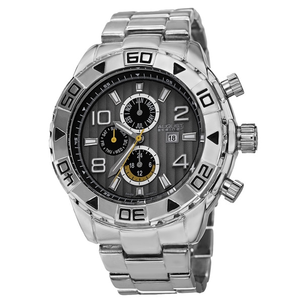 August Steiner Men's Swiss Quartz Multifunction Month Silver-Tone Bracelet Watch
