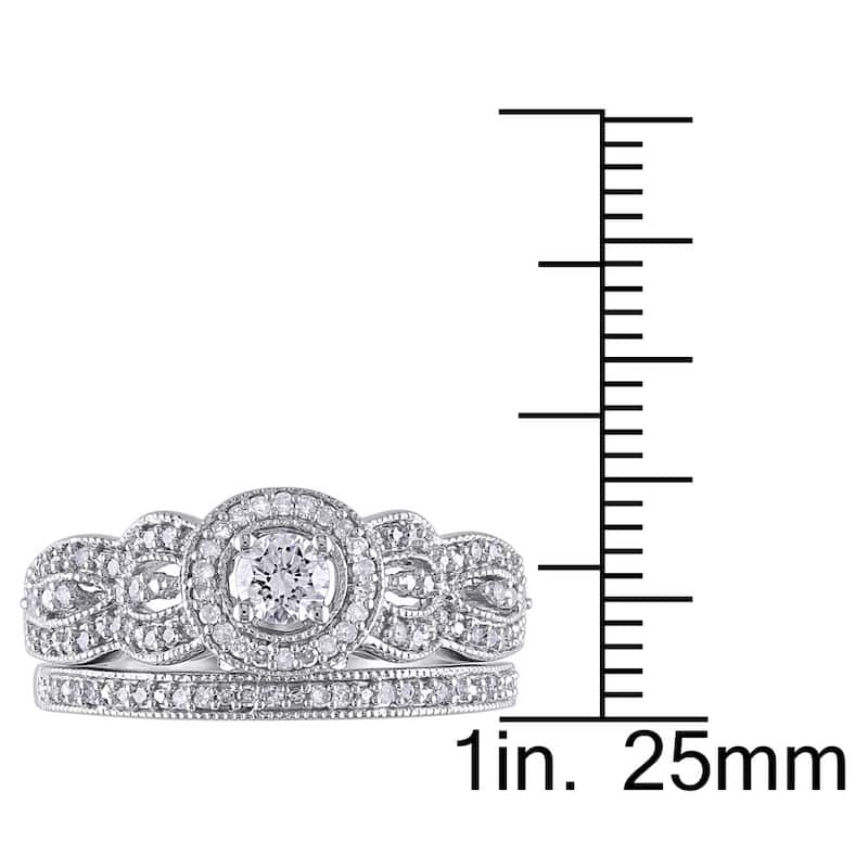 Miadora 10k White Gold 1/2ct TDW Diamond Halo Anniversary-style Bridal Ring Set