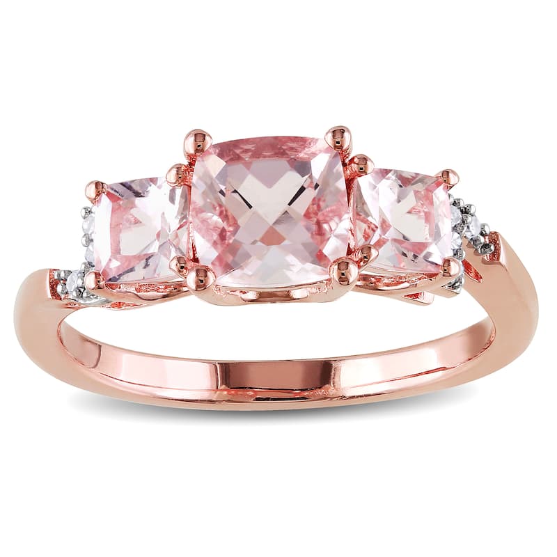 Miadora Sterling Silver Rose-Plated Morganite and Diamond Accent 3-Stone Engagement Ring (G-H, I1-I2)