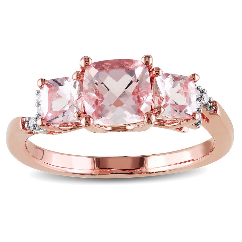 Miadora Sterling Silver Rose-Plated Morganite and Diamond Accent 3-Stone Engagement Ring (G-H, I1-I2)