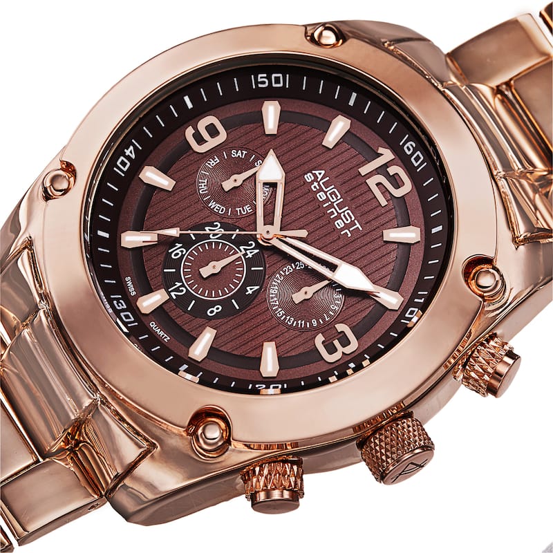 August Steiner Men's Swiss Quartz Multifunction Rose-Tone Bracelet Watch