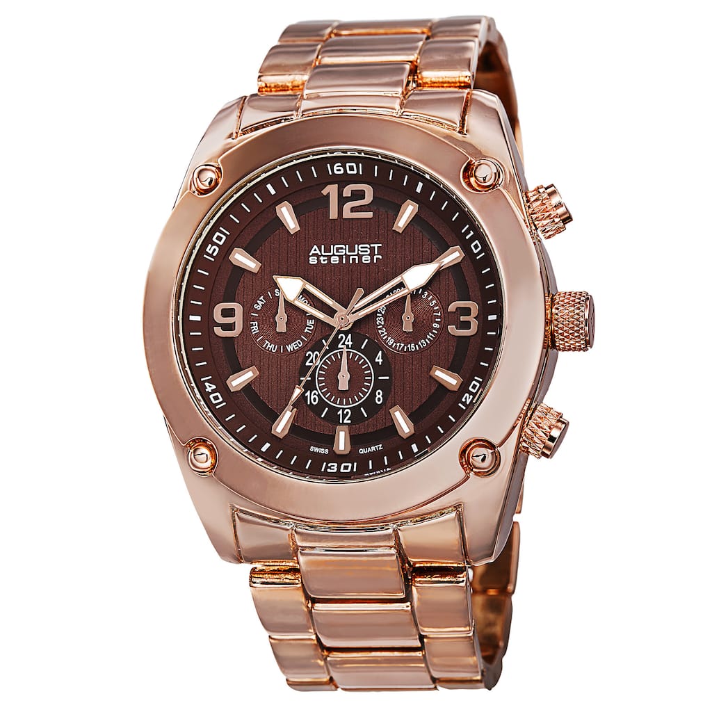 August Steiner Men's Swiss Quartz Multifunction Rose-Tone Bracelet Watch