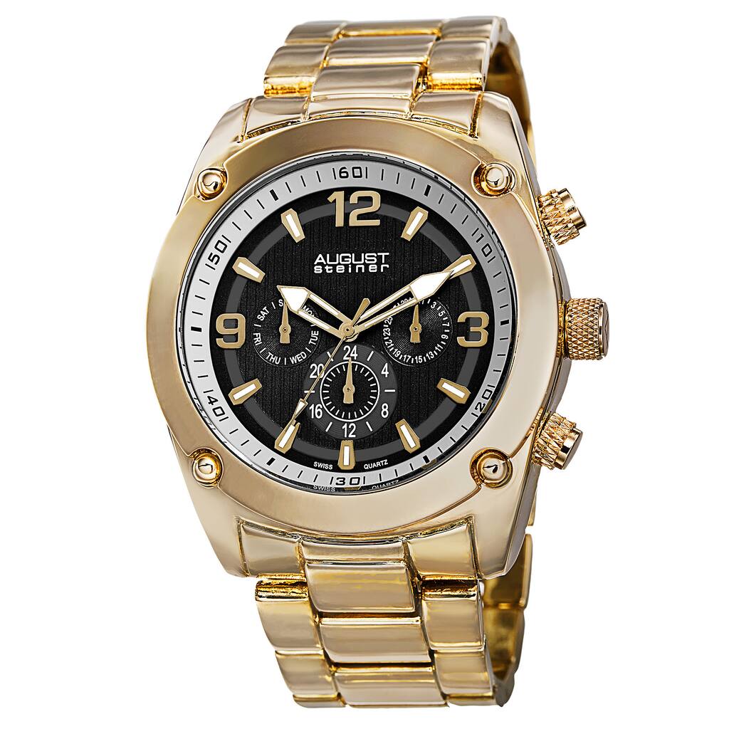 August Steiner Men's Swiss Quartz Multifunction Gold-Tone Bracelet Watch