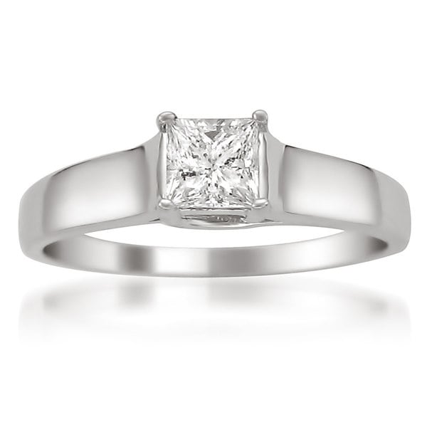 Montebello 14k White Gold 1/2ct TDW Princess-cut Certified Diamond Solitaire Ring
