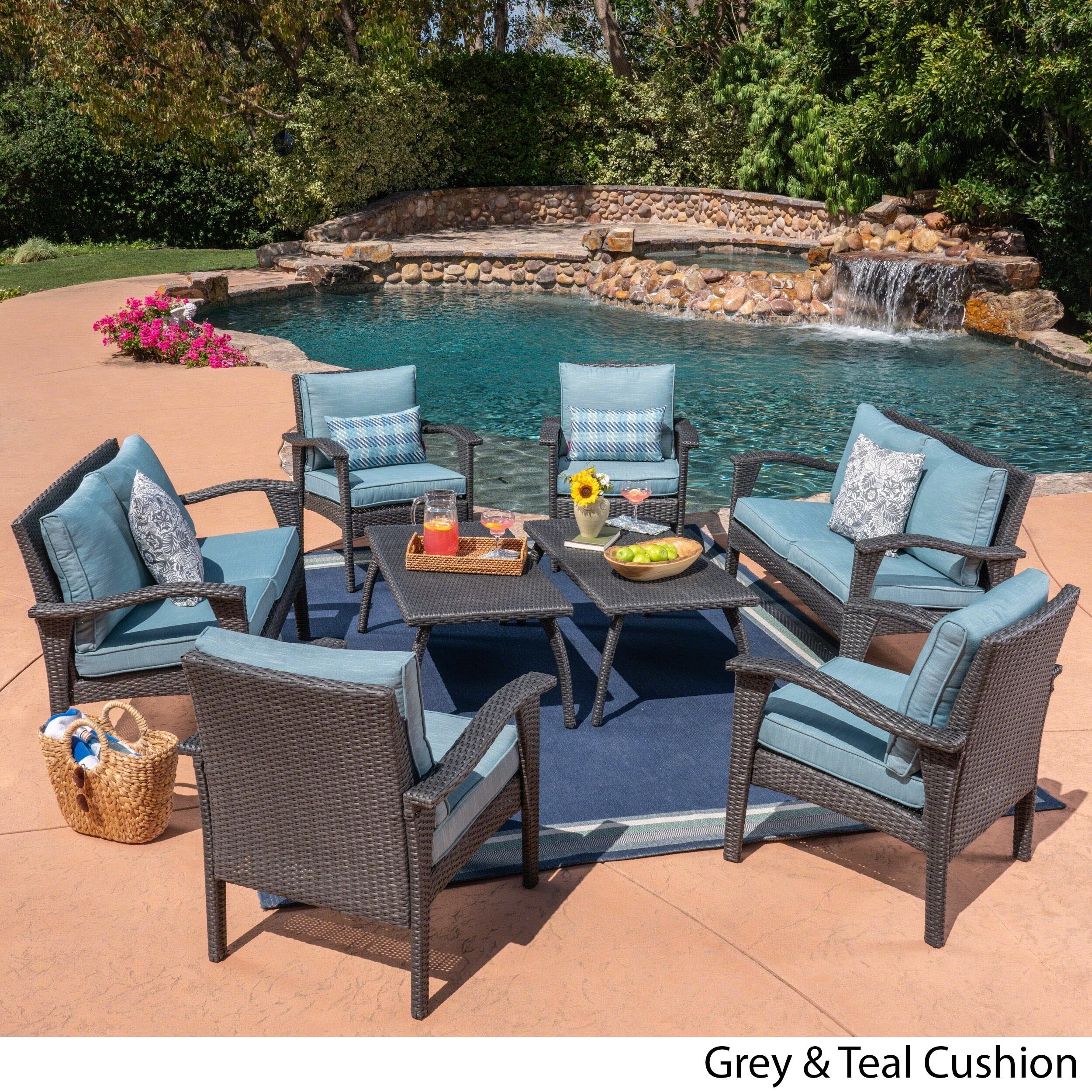 Shop Waikiki Outdoor 8 Piece Wicker Seating Set With Cushions By Christopher Knight Home Overstock 9269461