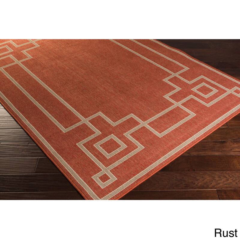 Livabliss Odette Greek Key Border Indoor/ Outdoor Area Rug - 3'6" x 5'6" - Rust