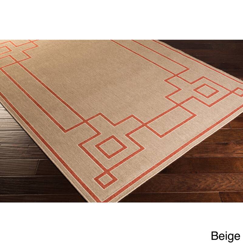 Livabliss Odette Greek Key Border Indoor/ Outdoor Area Rug - 3'6" x 5'6" - Beige/Red