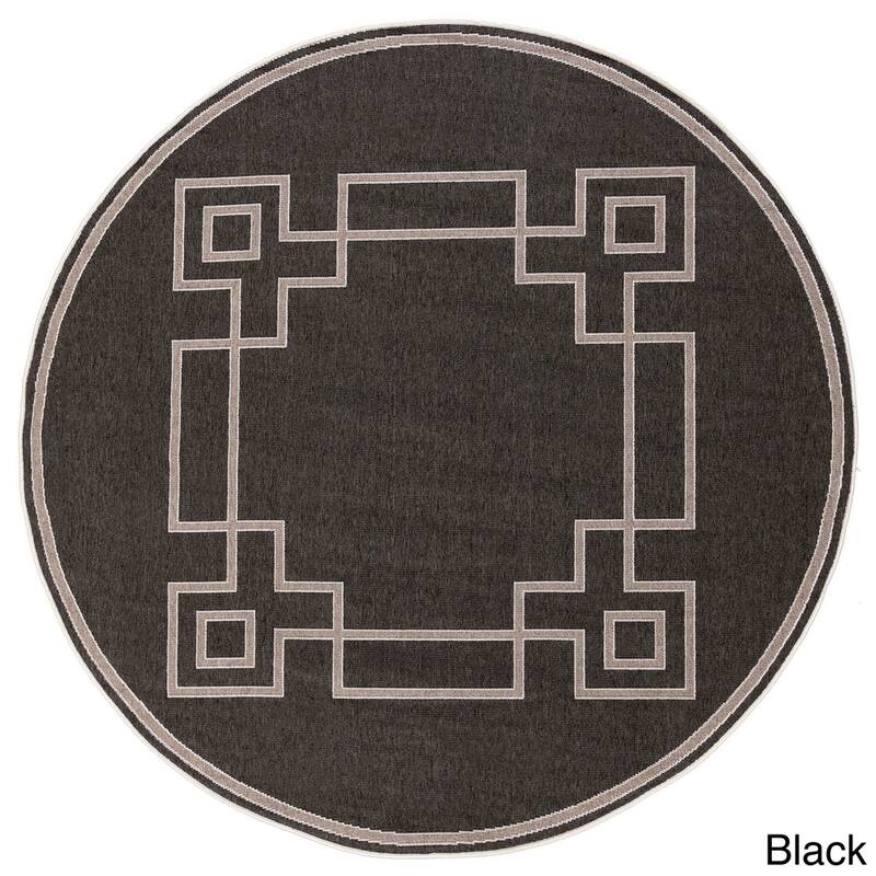 Livabliss Odette Greek Key Border Indoor/ Outdoor Area Rug - 7'3" Round - Black