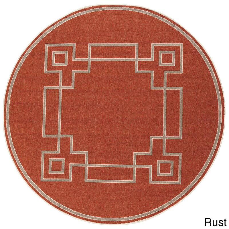 Livabliss Odette Greek Key Border Indoor/ Outdoor Area Rug - 7'3" Round - Rust