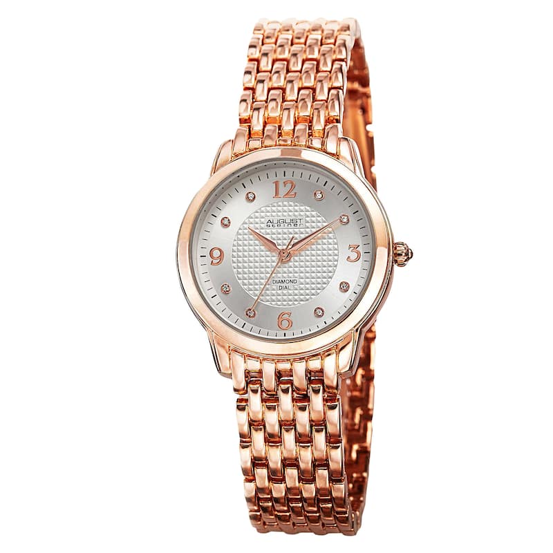 August Steiner Women's Diamond-Accented Swiss Quartz Bracelet Watch - Rose-Tone