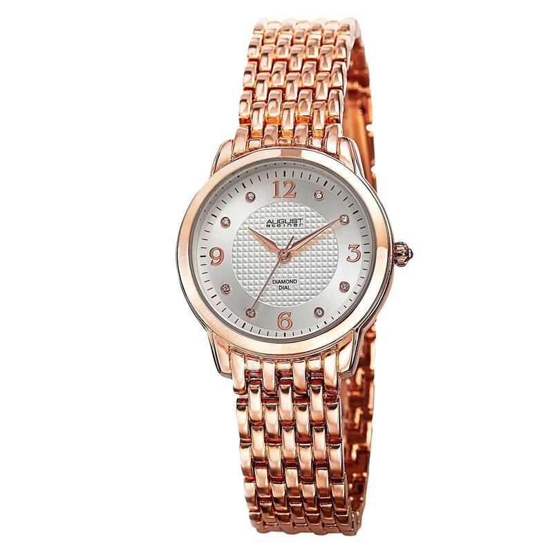 August Steiner Women's Diamond-Accented Swiss Quartz Rose-Tone Bracelet Watch