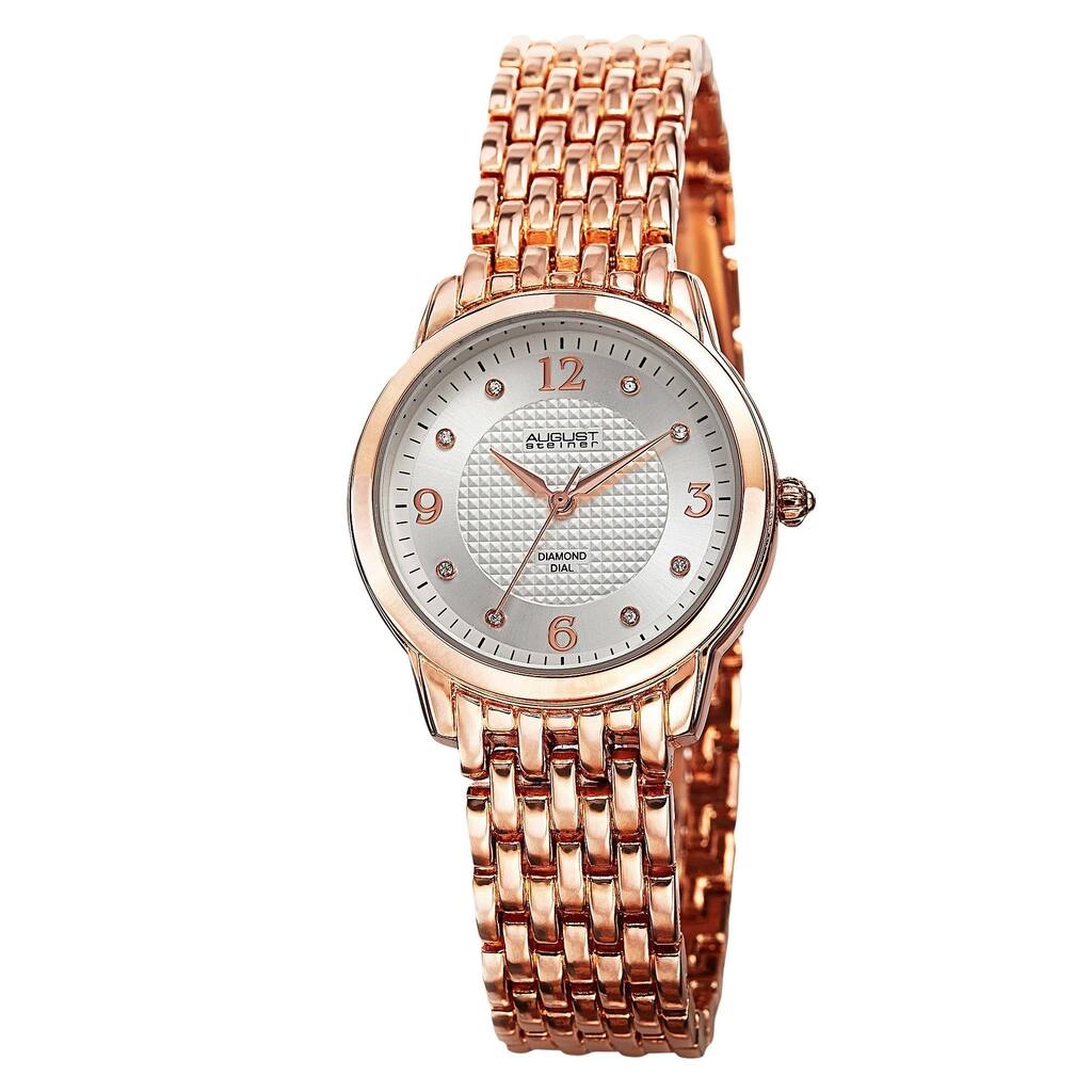 August Steiner Women's Diamond-Accented Swiss Quartz Rose-Tone Bracelet Watch
