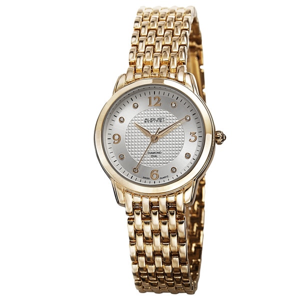 August Steiner Women's Diamond-Accented Swiss Quartz Gold-Tone Bracelet Watch with FREE Bangle