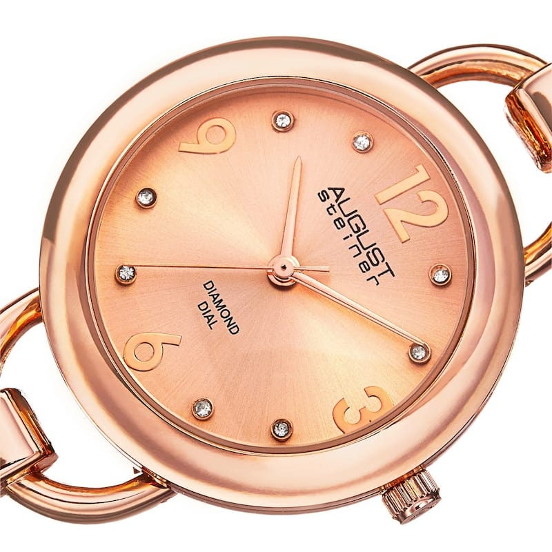 August Steiner Women's Diamond Accented Dial Swiss Quartz Chain-Link Rose-Tone Bracelet Watch