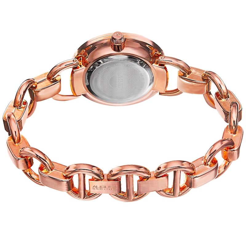 August Steiner Women's Diamond Accented Dial Swiss Quartz Chain-Link Rose-Tone Bracelet Watch