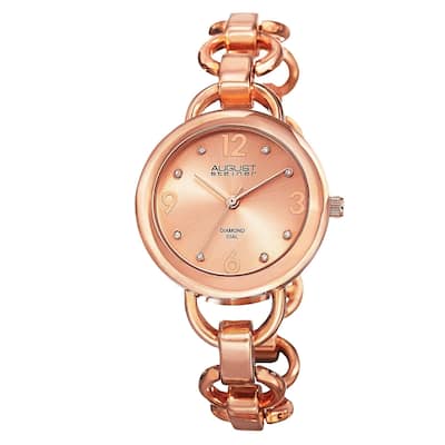 August Steiner Women's Diamond Accented Dial Swiss Quartz Chain-Link Rose-Tone Bracelet Watch
