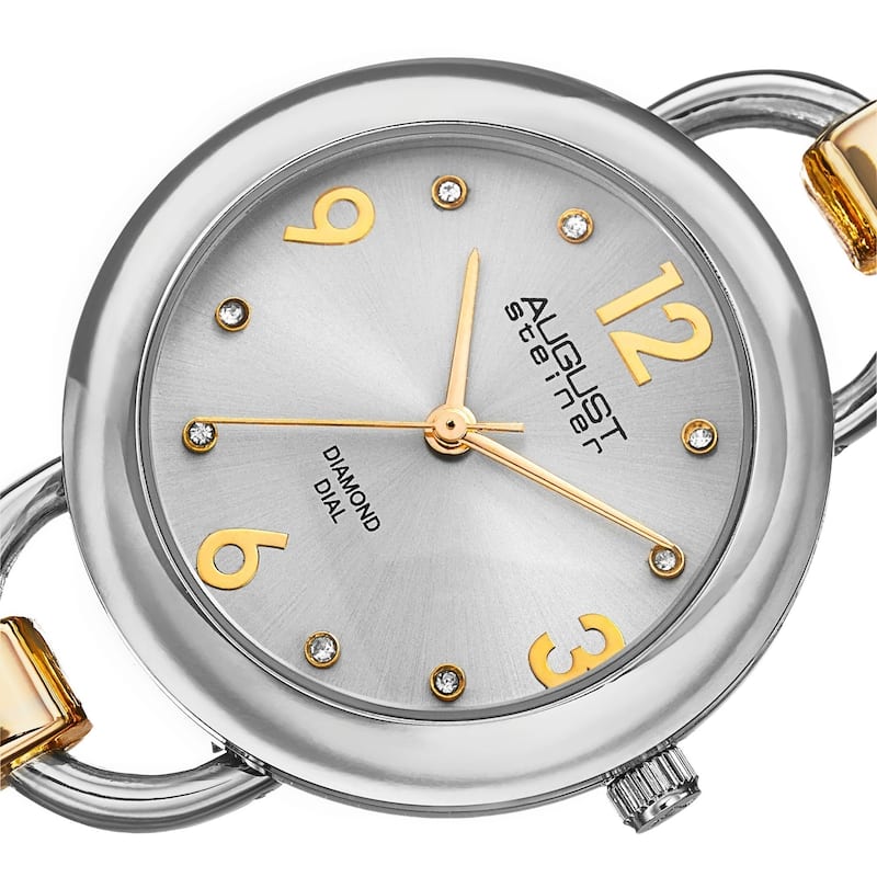 August Steiner Women's Diamond Accented Dial Swiss Quartz Chain-Link Two-Tone Bracelet Watch