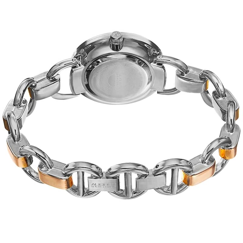 August Steiner Women's Diamond Accented Dial Swiss Quartz Chain-Link Two-Tone Bracelet Watch