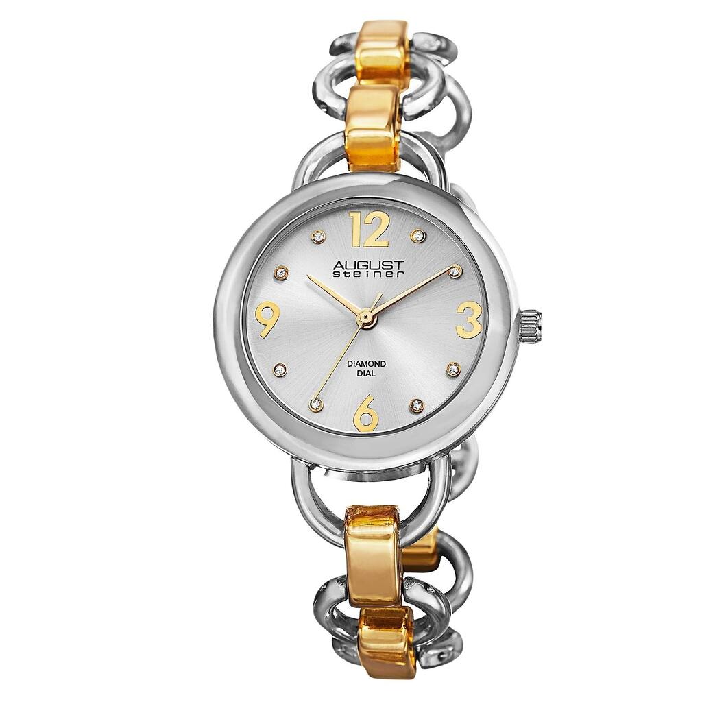 August Steiner Women's Diamond Accented Dial Swiss Quartz Chain-Link Two-Tone Bracelet Watch