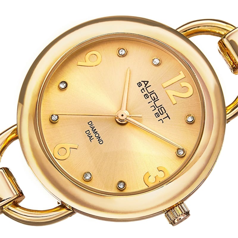 August Steiner Women's Diamond Accented Dial Swiss Quartz Chain-Link Gold-Tone Bracelet Watch
