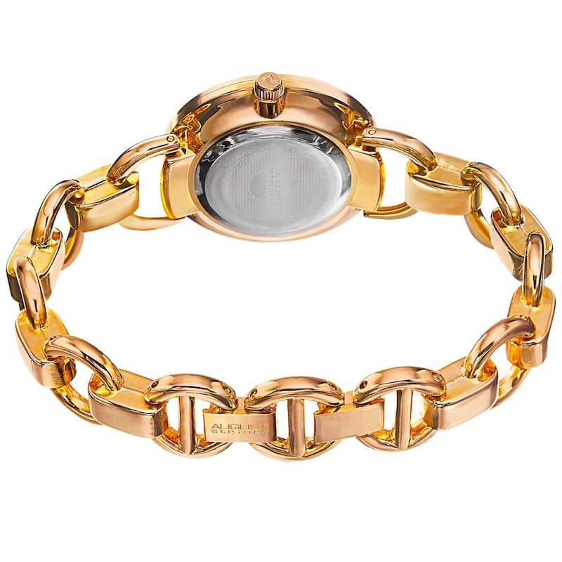 August Steiner Women's Diamond Accented Dial Swiss Quartz Chain-Link Gold-Tone Bracelet Watch