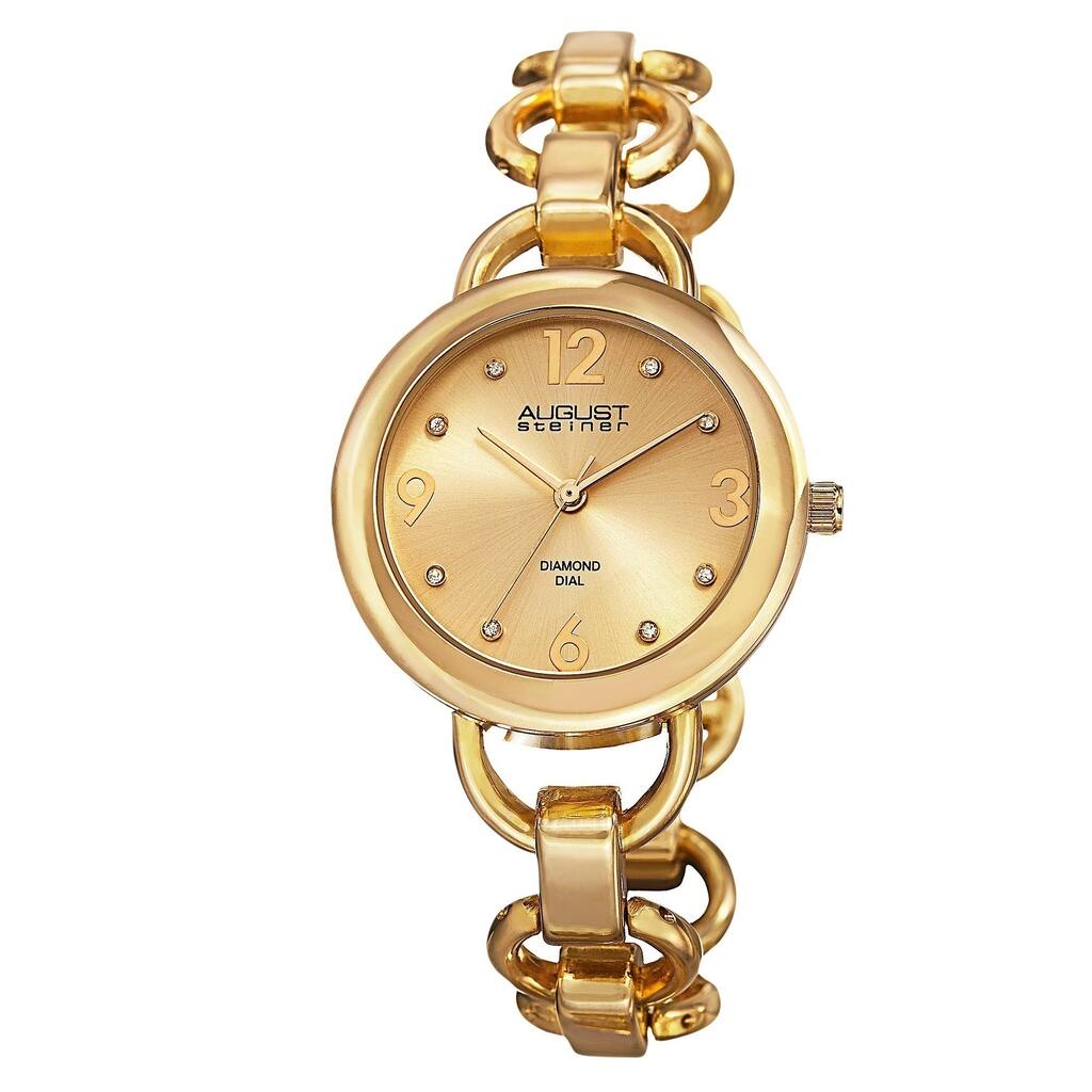 August Steiner Women's Diamond Accented Dial Swiss Quartz Chain-Link Gold-Tone Bracelet Watch