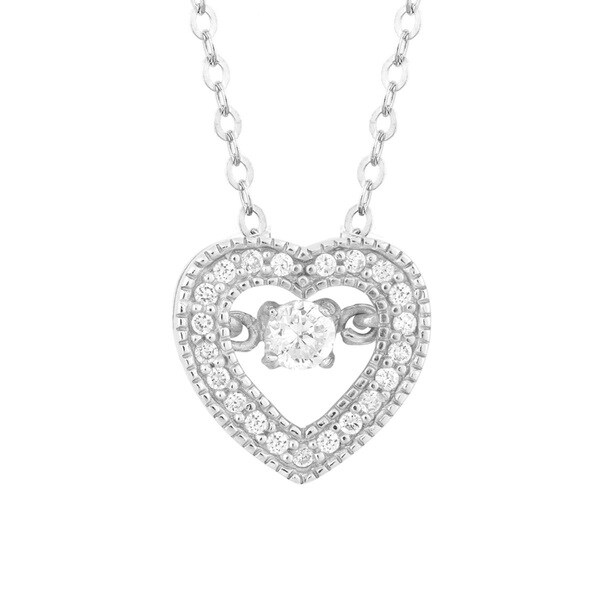 La Preciosa Sterling Silver Dancing Cubic Zirconia Heart Pendant Necklace