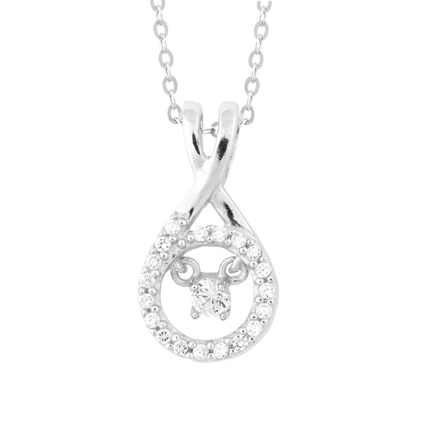 La Preciosa Sterling Silver Dancing Cubic Zirconia Round Halo Pendant