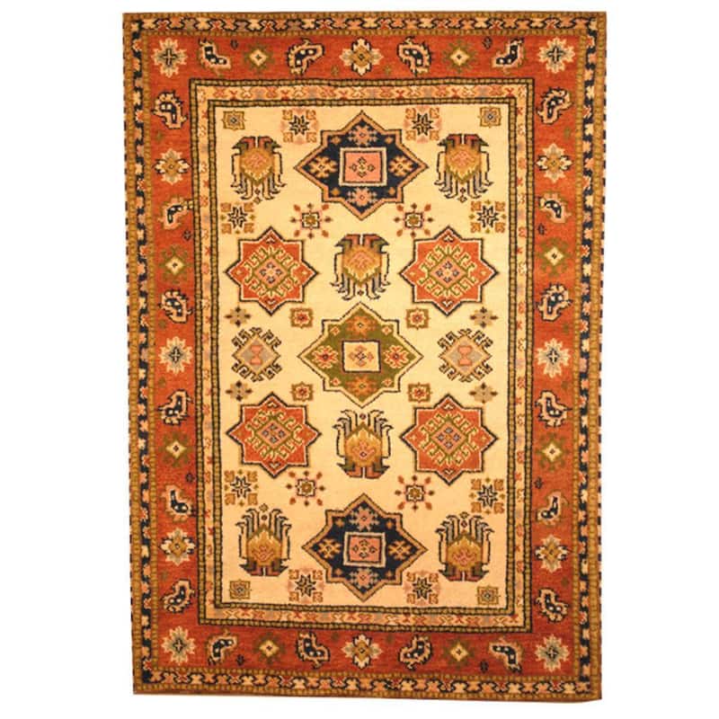 Handmade Kazak Wool Rug (India) - 4' x 6'