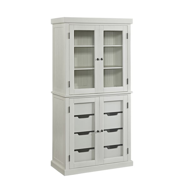 Large Distressed China Cabinet White Kitchen Storage Cupboards Glass ...