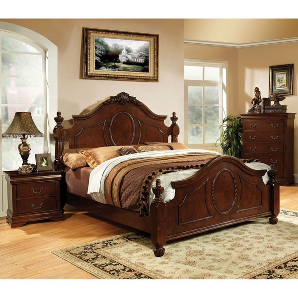 Furniture of America 2-piece Brown Cherry Bed with Nightstand Set