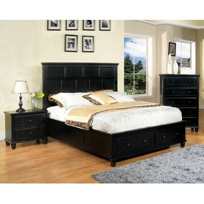 Furniture of America Transitional 2-piece Black Cottage Style Bed with Nightstand Set