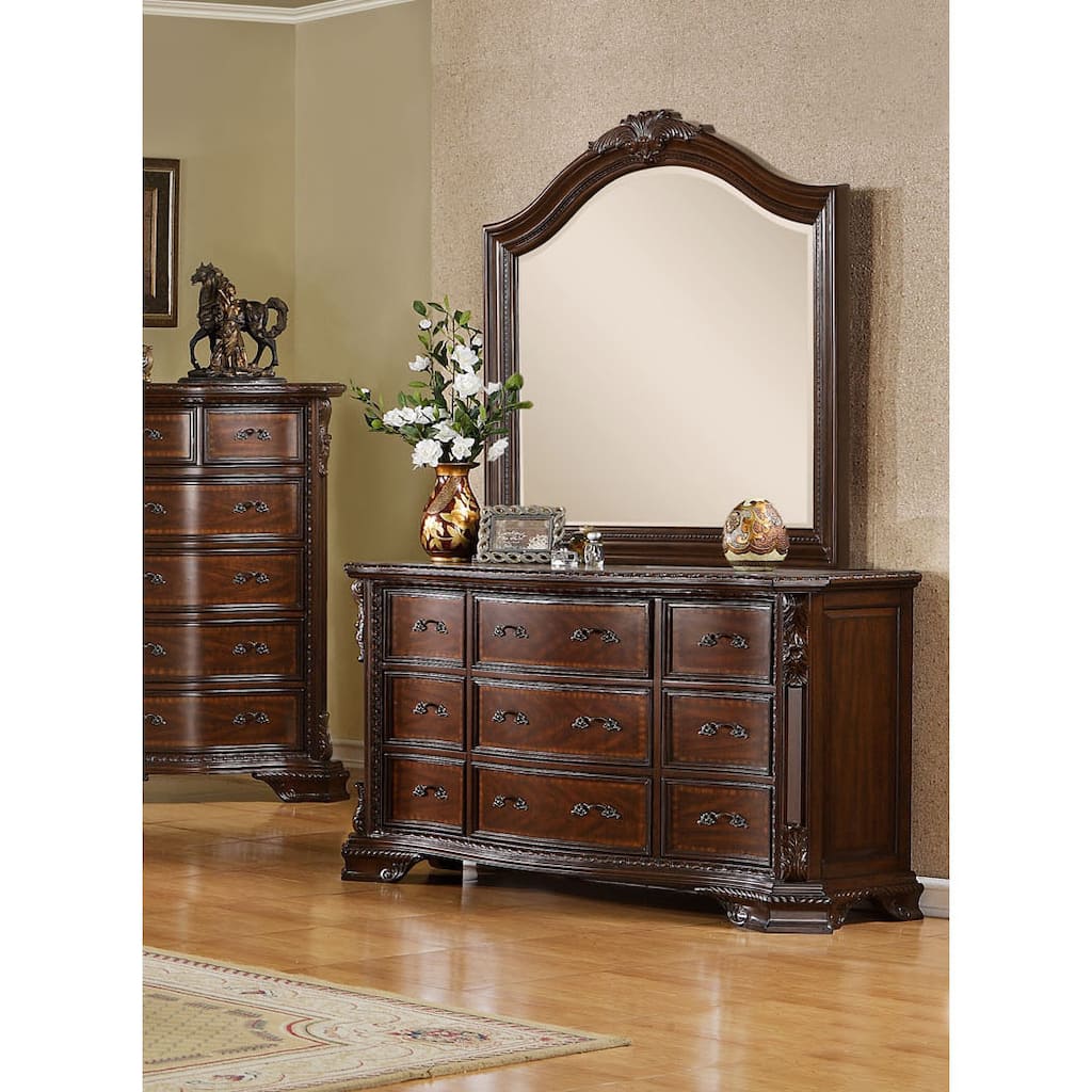 Vace Traditional Cherry 2-piece 9-Drawer Dresser and Mirror Set by Furniture of America