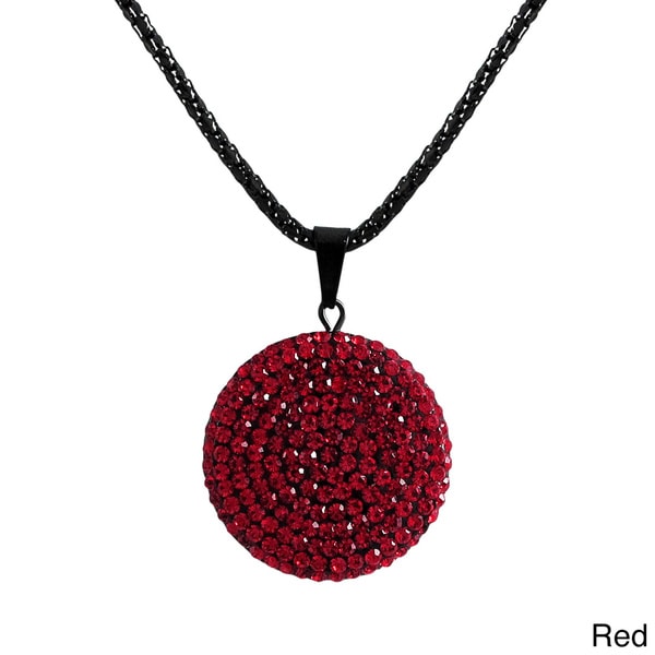 Luxiro Stainless Steel Colored Crystals Circle Disk Black Mesh Chain Necklace. Opens flyout.