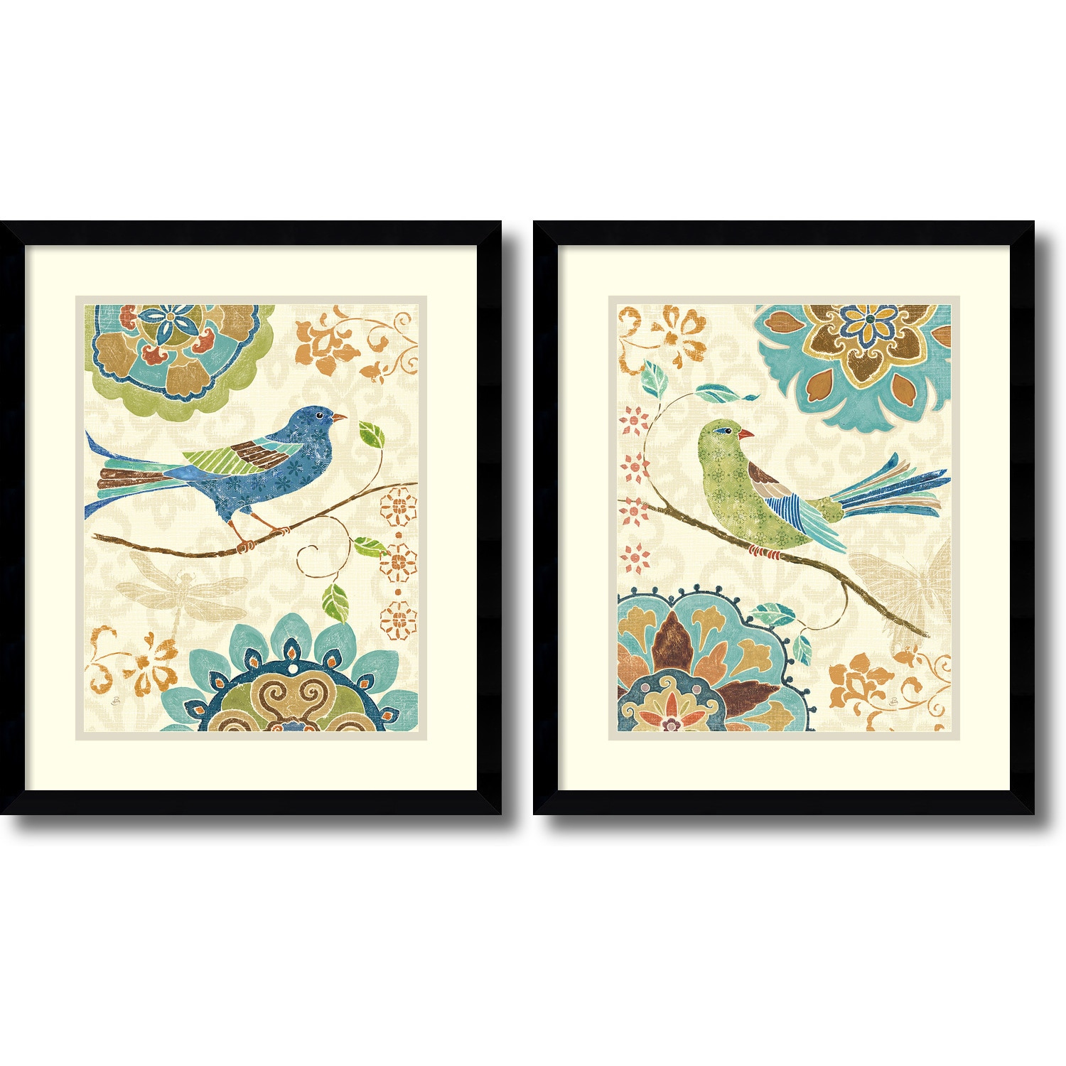 Framed Art Print 'Eastern Tales Birds set of 2' by Daphne Brissonnet 16 x  19-inch Each On Sale Bed Bath  Beyond 9272843