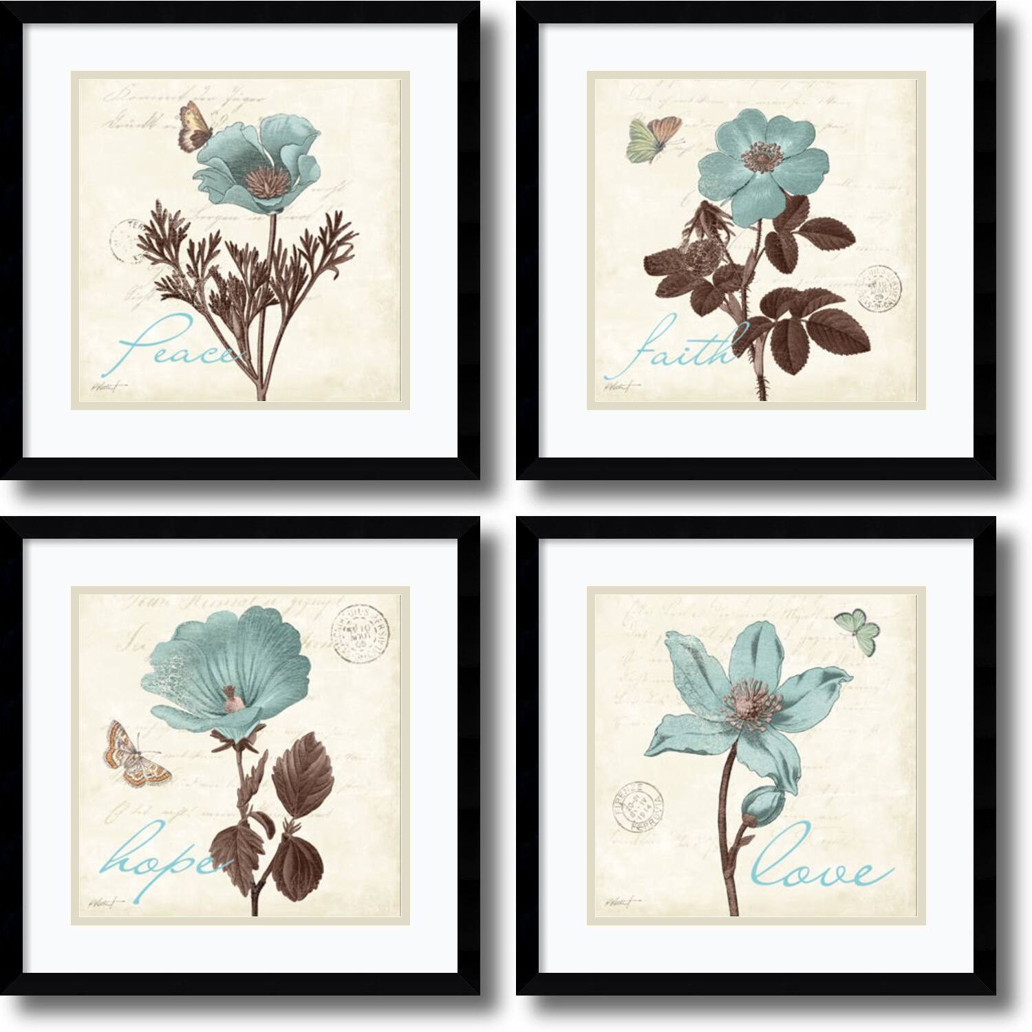 Framed Art Print 'Touch of Blue set of 4' by Katie Pertiet 17 x 17