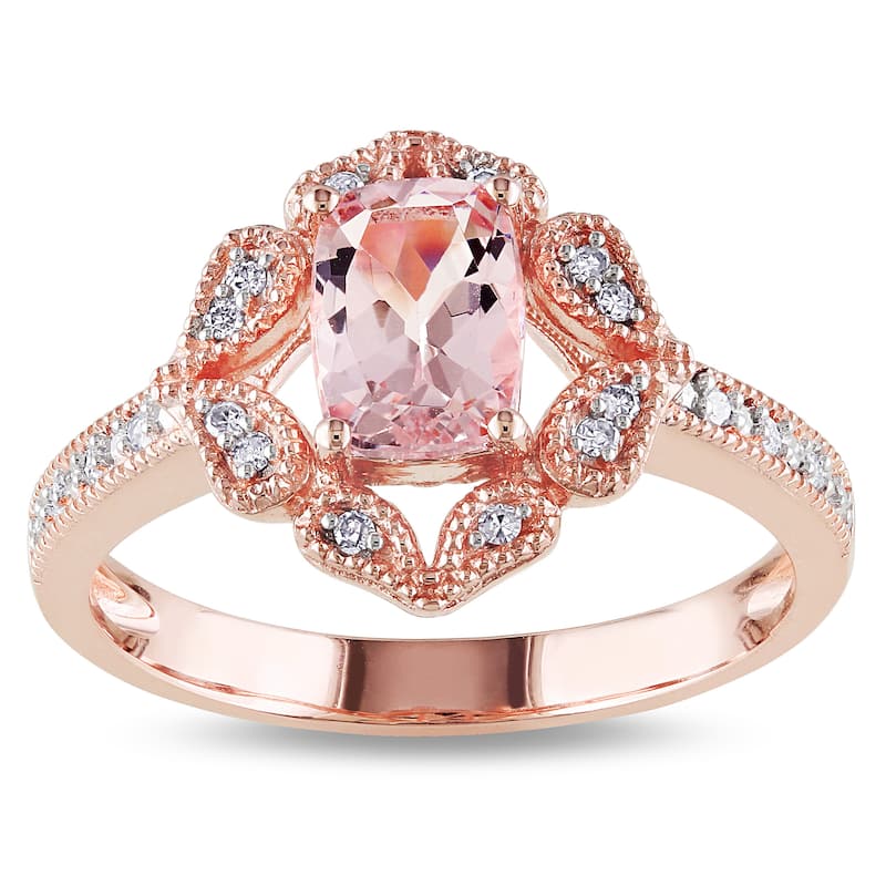 Miadora Rose Gold Cushion-cut Morganite and 1/10ct TDW Diamond Ring - 5