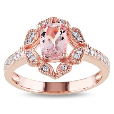 Miadora Rose Gold Cushion-cut Morganite and 1/10ct TDW Diamond Ring