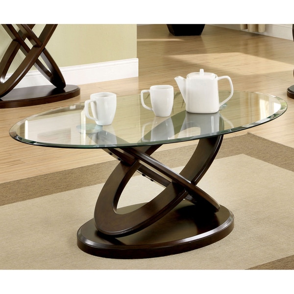 Shop Furniture of America Evalline Oval Glass Top Coffee ...