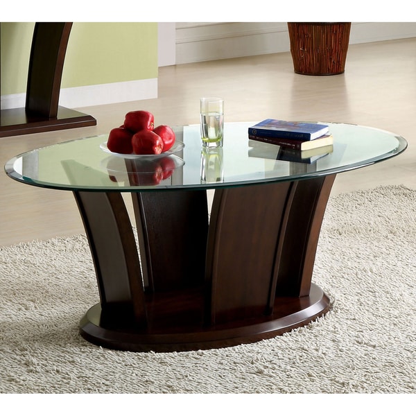 Shop Furniture of America Adrian Dark Cherry Beveled Glass ...