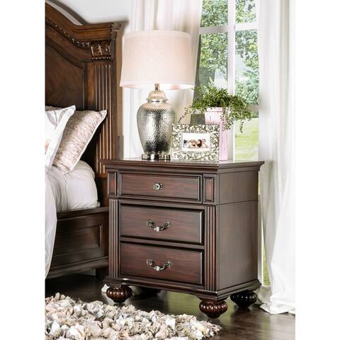 Furniture of America Vame Traditional Walnut Solid Wood Nightstand