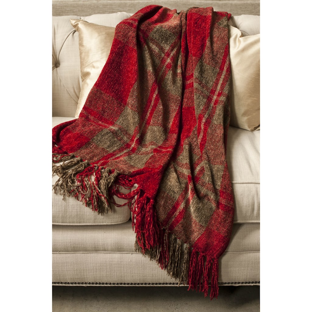 Joni Soft Chenille Plaid Fringed Throw
