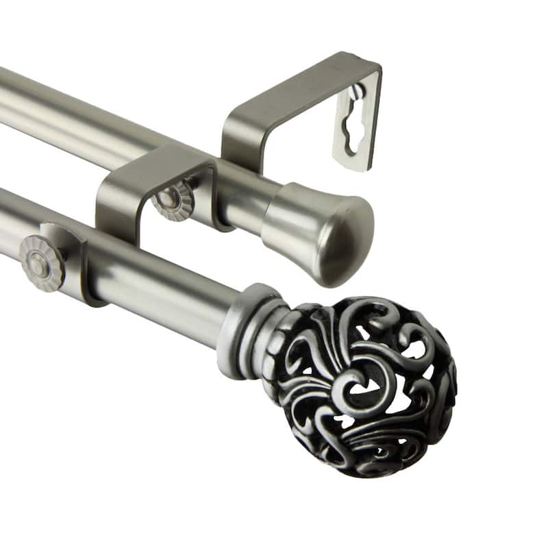InStyleDesign Stella Adjustable Double Curtain Rod - 28 to 48 inches - satin nickel