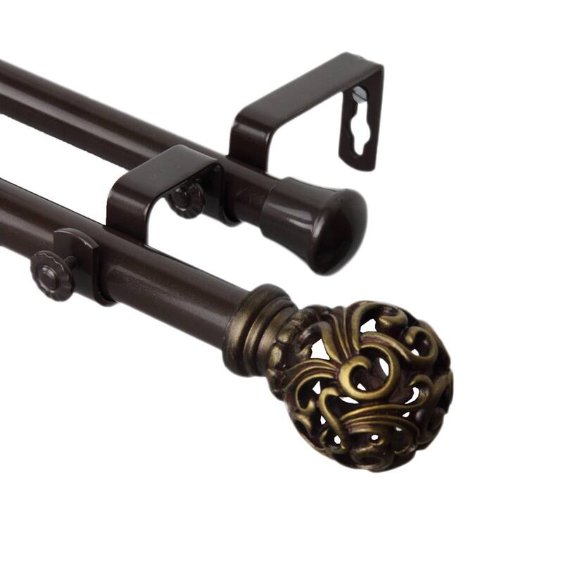 InStyleDesign Stella Adjustable Double Curtain Rod - 28 to 48 inches - Cocoa