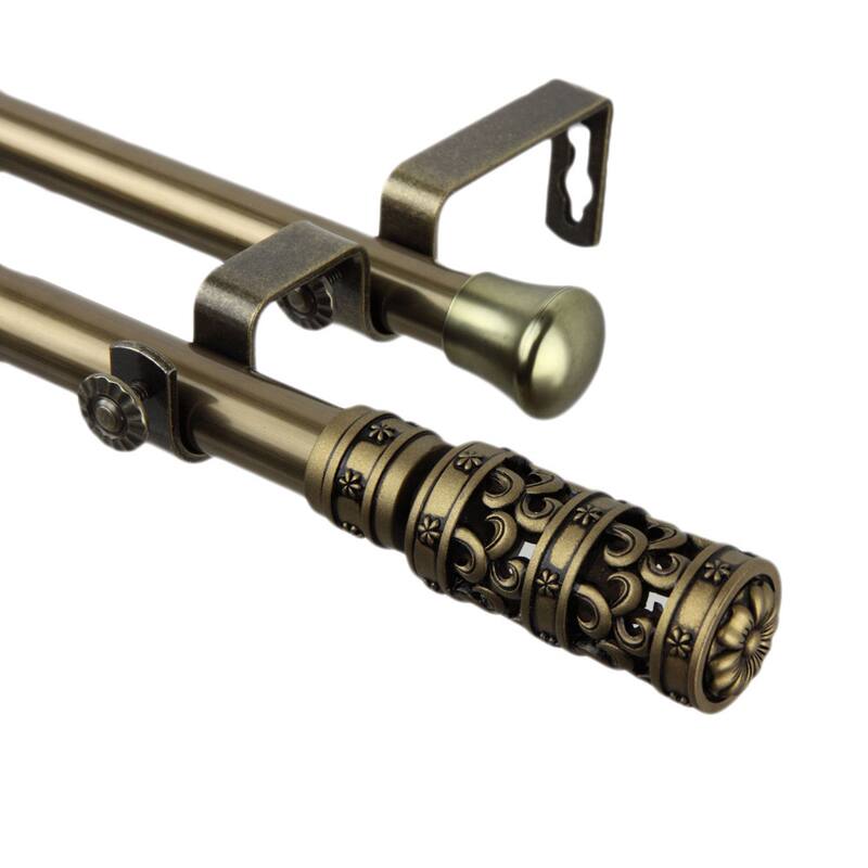 InStyleDesign Carnival Adjustable Double Curtain Rod - 28 to 48 inches - Antique Brass